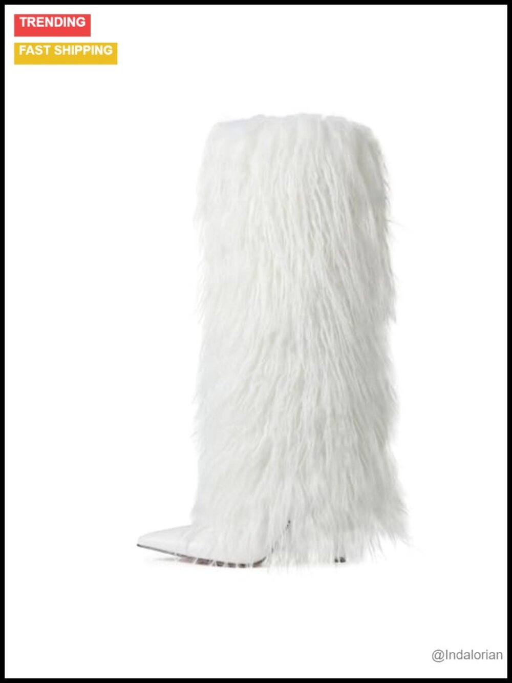 Faux Fur Fold Over Knee High Heeled Boots Pointed Toe Women